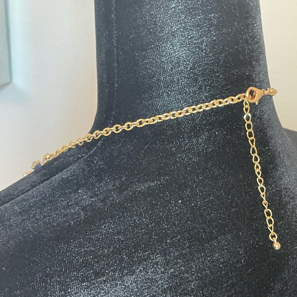 Blue, Gold and Faux Diamond Necklace - Picture 2 of 4
